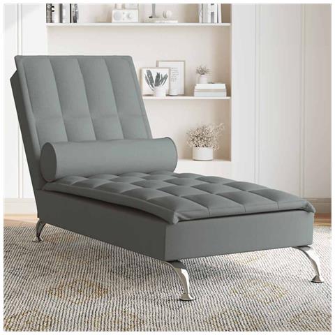 Chaise Longue Massaggi Con Capezzale Grigio Scuro In Tessuto - Foto 1