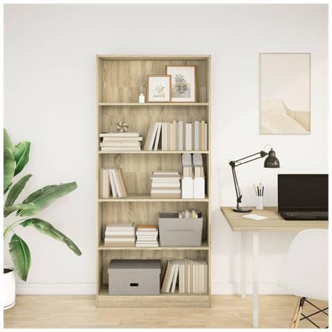 Libreria Rovere Sonoma 80x24x176 Cm In Legno Multistrato - Foto 3
