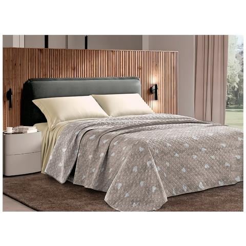 Copriletto Challenge Stampato In 100% Microfibra Di Poliestere Dis. Cuori 2 Piazze Beige - Foto 1