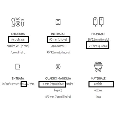 Serratura Da Infilare Per Porte Interne (a15) Patent D90 F22 E50 Con Bordi Quadrati - Acciaio Bronzato - Foto 2