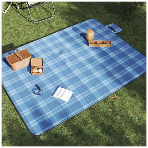 Tovaglia da Picnic Pieghevole A Quadri Blu 200x150 cm Velluto - Foto 2