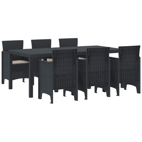 Set da Pranzo per Giardino 7 Pezzi con Cuscini Anthracite Polyrattan - Foto 1