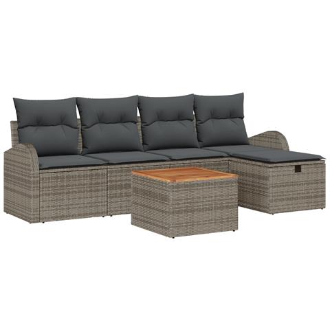 Set di divani da giardino 6 pezzi con cuscini grigi in Polyrattan - Foto 1