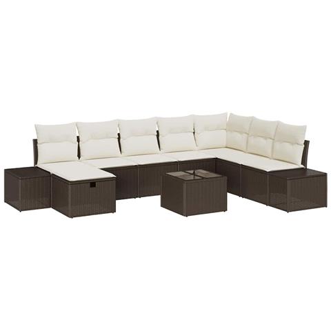 Set Divani Giardino 9 Pezzi con Cuscini Marrone Polyrattan - Foto 1