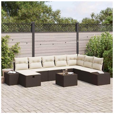 Set Divani Giardino 9 Pezzi con Cuscini Marrone Polyrattan - Foto 2