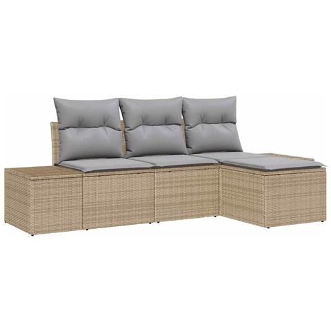 Set Divano da Giardino 4 Pezzi con Cuscini Beige Rattan Sintetico - Foto 1