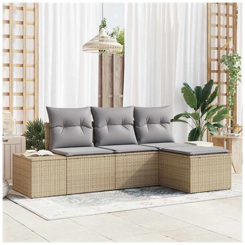 Set Divano da Giardino 4 Pezzi con Cuscini Beige Rattan Sintetico - Foto 2
