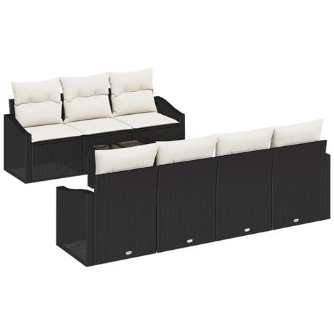 Set da pranzo da giardino 8 pezzi con cuscini in polirattan nero - Foto 1