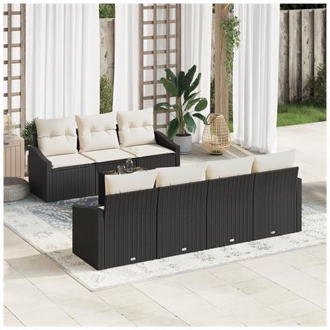Set da pranzo da giardino 8 pezzi con cuscini in polirattan nero - Foto 2