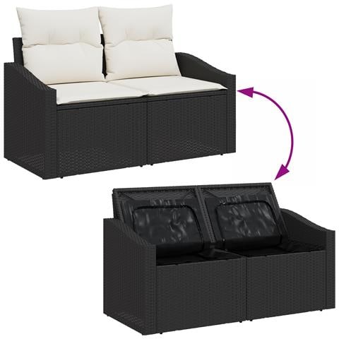 Set da pranzo da giardino 8 pezzi con cuscini in polirattan nero - Foto 9