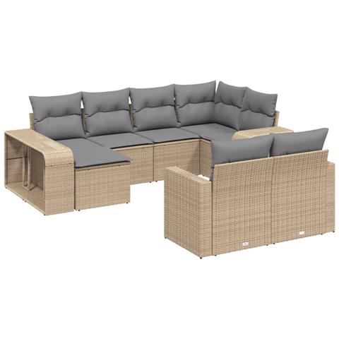 Set Divano da Giardino 10 pz con Cuscini Beige in Polyrattan - Foto 1
