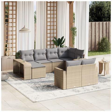 Set Divano da Giardino 10 pz con Cuscini Beige in Polyrattan - Foto 2
