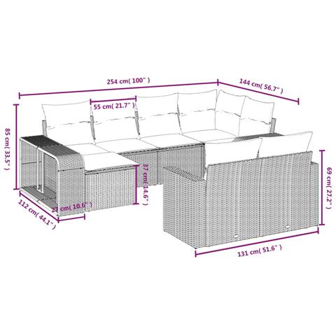 Set Divano da Giardino 10 pz con Cuscini Beige in Polyrattan - Foto 3