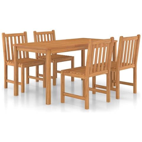 Set da Pranzo per Esterni 5 pz in Legno Massello di Teak - Foto 1
