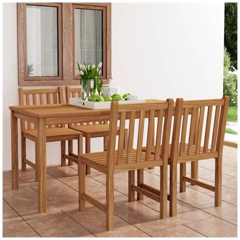 Set da Pranzo per Esterni 5 pz in Legno Massello di Teak - Foto 2