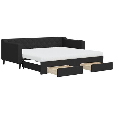 Divano Letto Estraibile con Cassetti Nero 90x190 cm in Tessuto - Foto 1