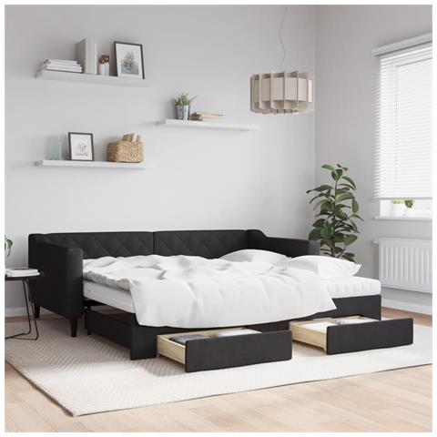 Divano Letto Estraibile con Cassetti Nero 90x190 cm in Tessuto - Foto 2