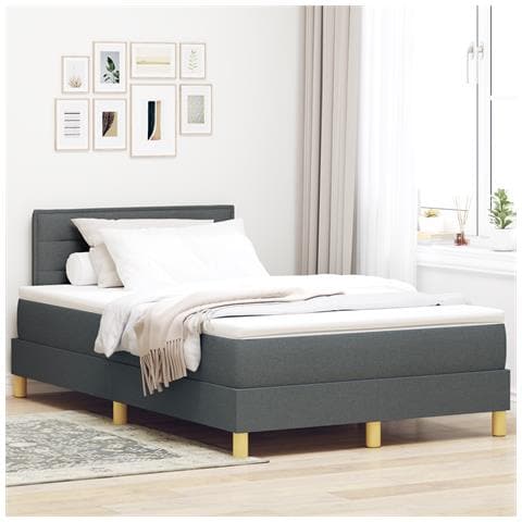 Letto con Box Spring e Materasso Grigio Scuro 120x190 cm in Tessuto - Foto 2