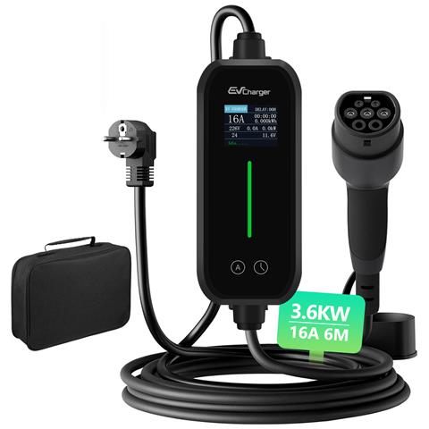 Cavo Ricarica Auto Elettrica Tipo 2 Con Spina Schuko, Ev Charger 6m, 3,6kw, 6-16a Corrente Regolabile, - Foto 1