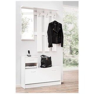 URBNLIVING Scarpiera Con Appendiabiti Whitefield - Legno E Metallo, Finitura Rovere O Bianco, 170 Cm