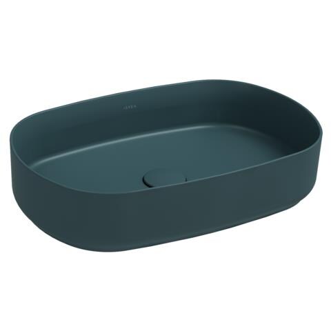 Lavabo Ovale Da Appoggio Senza Troppo Pieno In Ceramica Senza Foro Rubinetto - Verde Petrolio Opaco - Foto 1