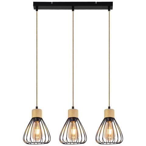 Lampada A Sospensione Retrò Nera Per Sala Da Pranzo, In Corda Di Canapa E Legno, Con Attacco E27, Per Scale - Foto 1