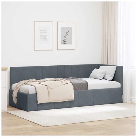 Cornice del letto ad angolo Grigio scuro 80 x 200 cm Velluto - Foto 2