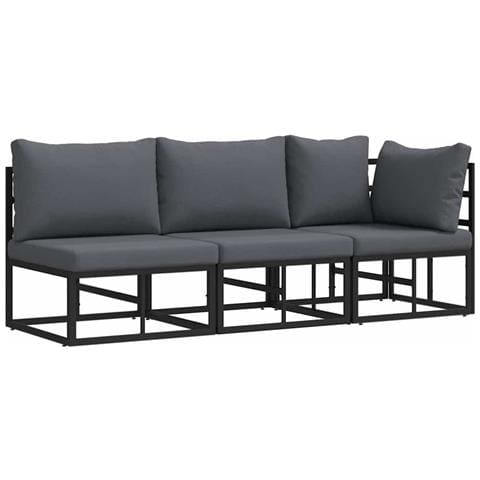 Mobili da Esterno con cuscino con cuscino 3 pcs Nero Alluminio - Foto 1