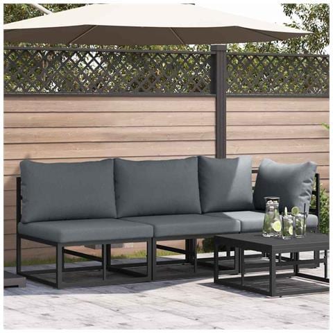 Mobili da Esterno con cuscino con cuscino 3 pcs Nero Alluminio - Foto 2