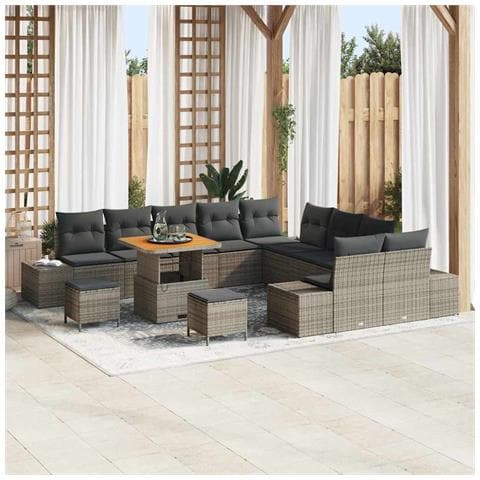 Set Divano da Giardino con cuscino 13 pcs Grigio Poly Rattan - Foto 2
