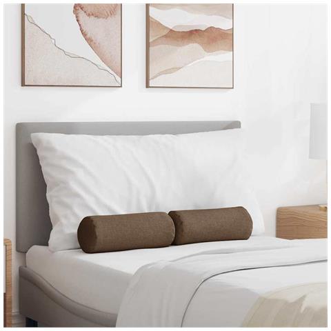 Cuscini a rullo 2 pcs Marrone Ø 15 x 40 cm Tessuto - Foto 2