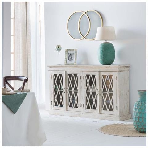 Credenza In Legno E Vetro Artigianale Bianco 170x40x100 - Foto 2