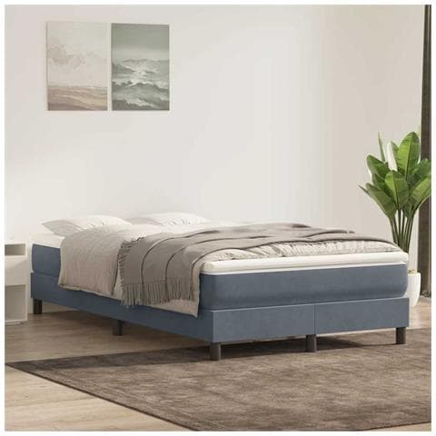 Letto a Molle senza Materasso Grigio Scuro 120x220 cm Velluto - Foto 2