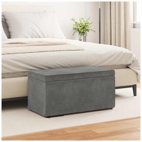 Pouf Grigio scuro Velluto e Legno Ingegnerizzato - Foto 2