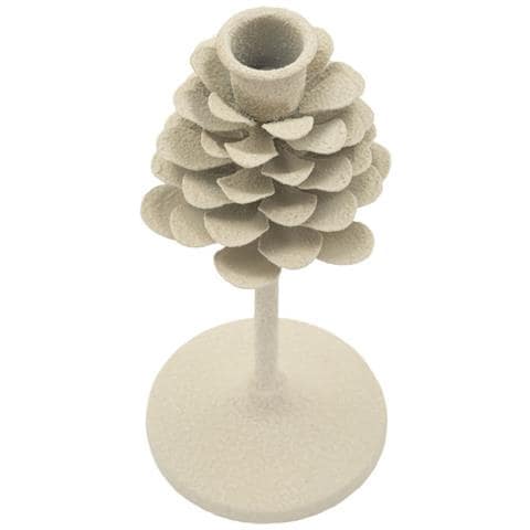 Portacandele Dune Pigna Medio In Ferro Crema A Forma Di Pigna — Ø 9,5 X H 22,5 Cm - Foto 2