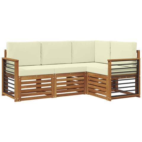 Set divani 4 pcs Naturale e Crema Legno di Acacia Massello - Foto 1