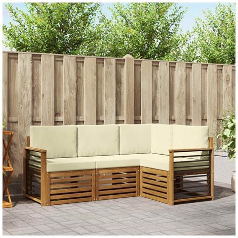 Set divani 4 pcs Naturale e Crema Legno di Acacia Massello - Foto 2