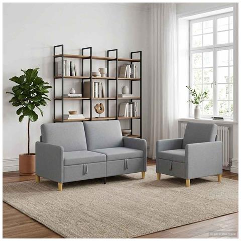Set di Divani con Storage 2 pcs Grigio Chiaro Poliestere - Foto 2