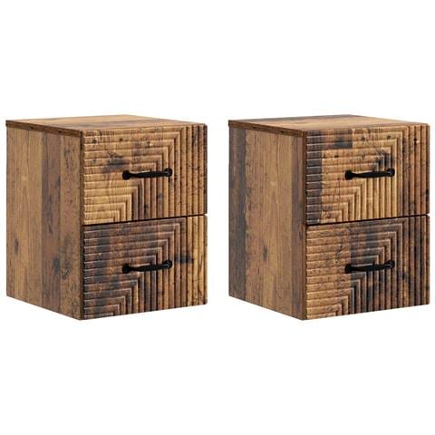 Mobiletto da notte a muro 2 pcs Legno antico 34,5 x 33 x 40 cm - Foto 1