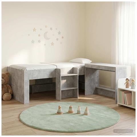 Letto alto per bambini con scrivania 2 pz Grigio Cemento - Foto 2