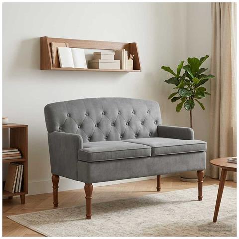 Loveseat con bottoni imbottiti Grigio Scuro 111 x 65 x 79 cm - Foto 2