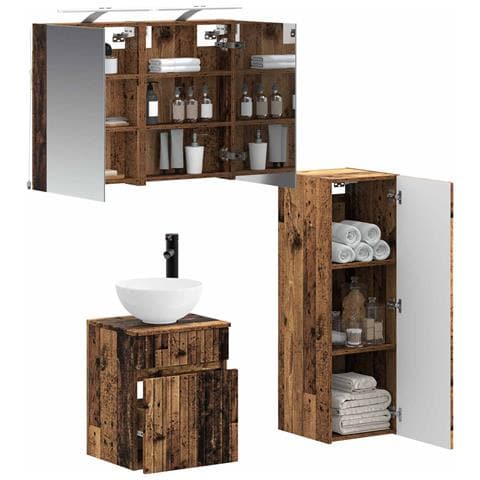 Set di mobili per il bagno 4 pcs Legno antico - Foto 2