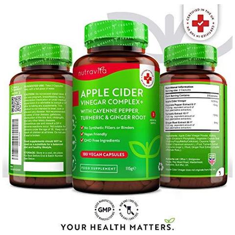 Aceto Di Mele Complex - 180 Vegan Capsule Con Raw Non Filtrata Acv Inoltre Aggiunto Pepe Di Cayenna Curcuma E Radice Di Zenzero - 1033mg Dosaggio Giornaliero - Made In Uk Da - Foto 2