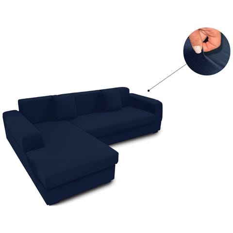 Copridivano Antimacchia Elasticizzato Penisola Componibile Tinta Unita Modello Perfetto 1+4 Blu - Foto 10