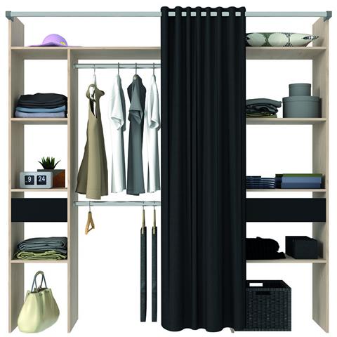 Elysee Armadio In Legno, Tenda Nera, 2 Armadi, 6 Ripiani, 2 Cassetti - Foto 10