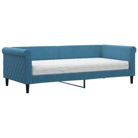 Divano Letto Con Materasso Blu 90x200 Cm In Velluto - Foto 1