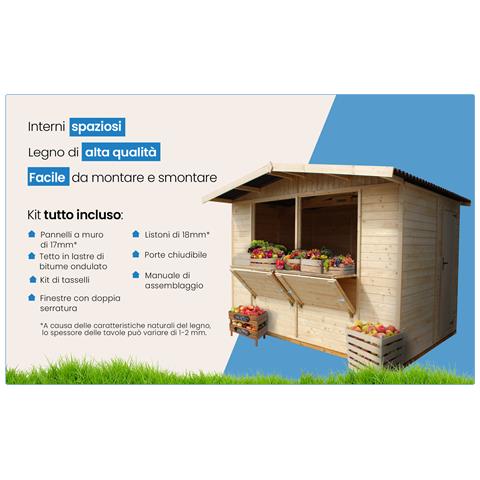 Chiosco Commerciale In Legno Naturale A Pannelli H232x336x263 Cm / 6 M2- Stand Di Vendita Con Pavimento 150 - Foto 8