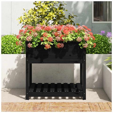 Fioriera Con Mensola Nera 82,5x82,5x81cm Legno Massello Di Pino - Foto 2