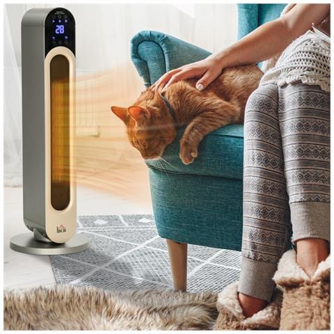 Stufetta Elettrica A 3 Modalità Di Riscaldamento Regolabile Con Telecomando, ?25x73.5 Cm, Argento - Foto 2