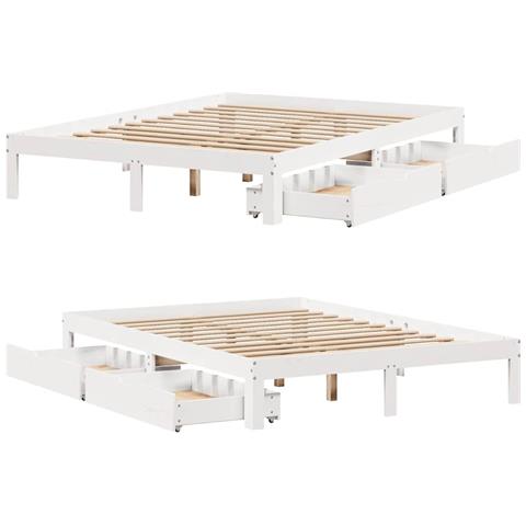 Giroletto con Cassetti Bianco 135x190 cm Legno Massello di Pino - Foto 2